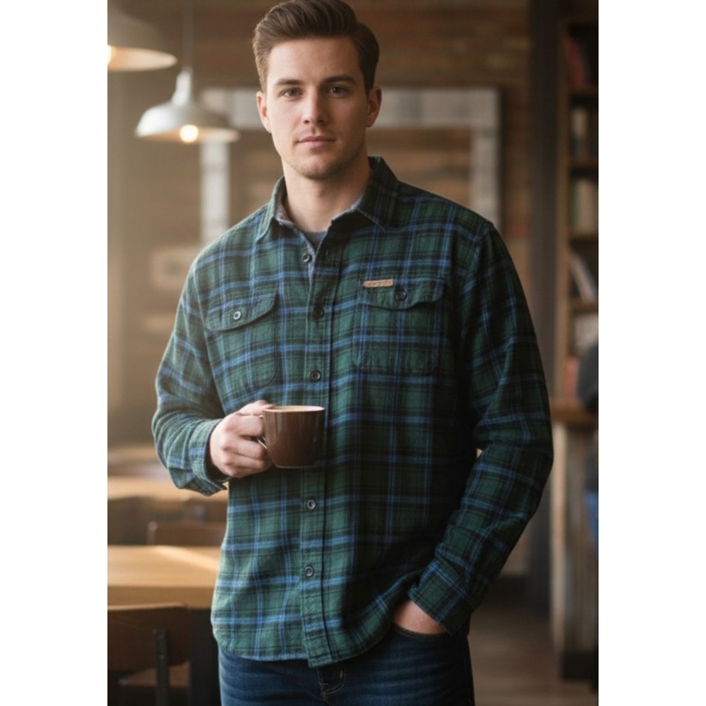 Field & Stream Green & Blue Flannel shirt Size M